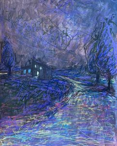 Night Walk, 12 x 9, mixed media, 2025