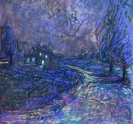 Night Walk, 12 x 9, mixed media, 2025